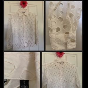 Samuel Dong White Abstract Cut Out Jacket Blouse S